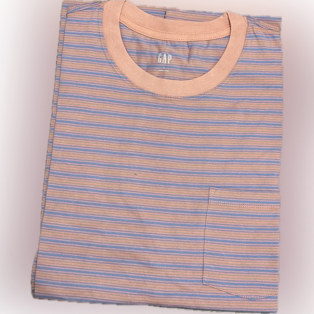 New Men’s GAP Pink Striped Crew Neck Short-Sleeve T-Shirt - Picture 4 of 5